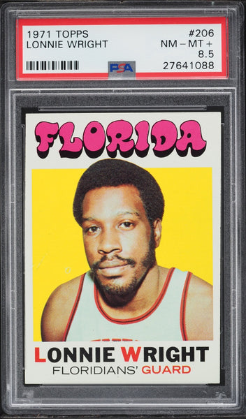 1971 Topps BkB Card #206 Lonnie Wright Florida Floridians ROOKIE PSA 8.5 NM-MT+ (MGD2)