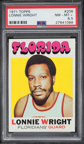 1971 Topps BkB Card #206 Lonnie Wright Florida Floridians ROOKIE PSA 8.5 NM-MT+ (MGD2)