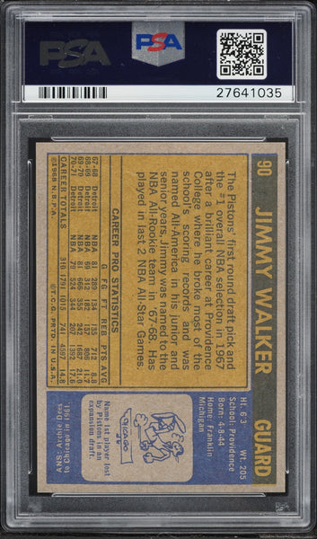 1971 Topps BkB Card # 90 Jimmy Walker Detroit Pistons HOF PSA 8 NM-MT (MGD2)