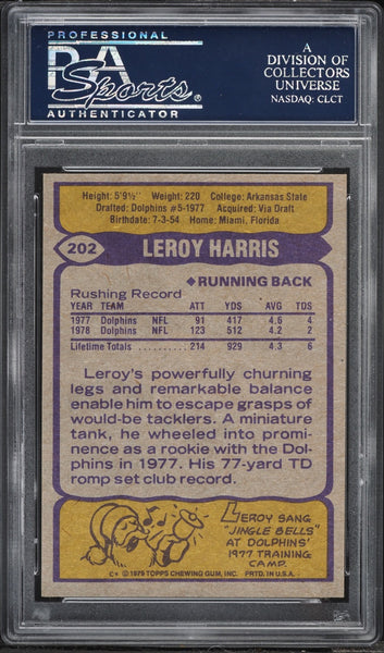 1979 Topps FB Card #202 Leroy Harris Miami Dolphins ROOKIE RC PSA 10 GEM MINT (MGD2)