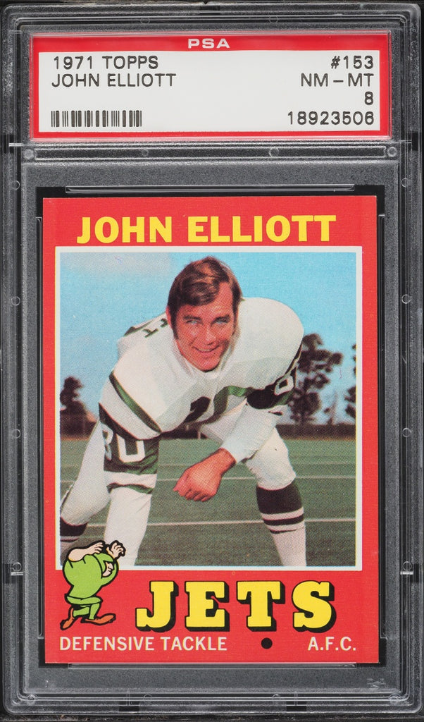 1971 Topps FB Card #153 John Jumbo Elliott New York Jets PSA 8 NM-MT (MGD2)