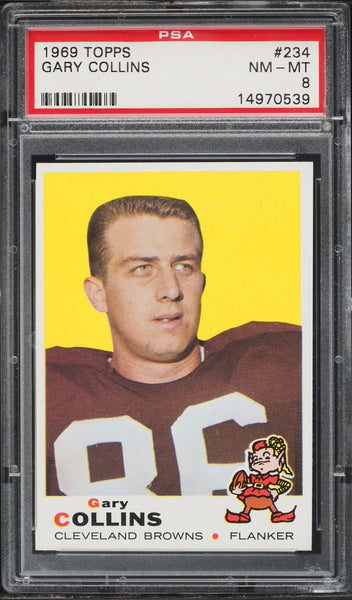 1969 Topps FB Card #234 Gary Collins Cleveland Browns HOF PSA 8 NM-MT (MGD2)