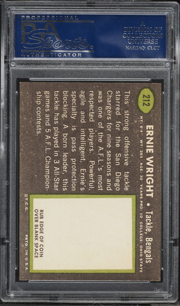1969 Topps FB Card #212 Ernie Wright Cincinnati Bengals PSA 8 NM-MT (MGD2)