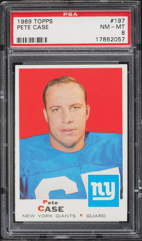 1969 Topps FB Card #197 Pete Case New York Giants PSA 8 NM-MT (MGD2)