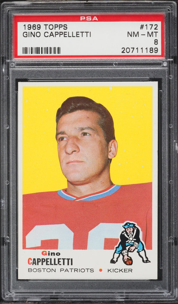 1969 Topps FB Card #172 Gino Cappelletti Boston Patriots HOF PSA 8 NM-MT (MGD2)