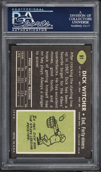 1969 Topps FB Card # 91 Dick Witcher San Francisco 49ers ROOKIE RC PSA 8 NM-MT (MGD2)