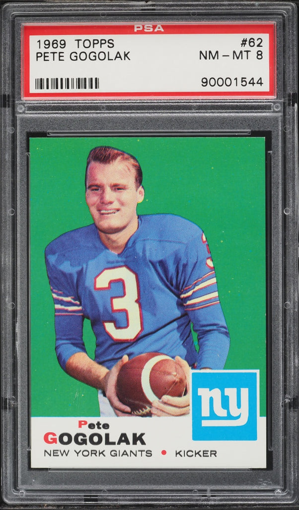 1969 Topps FB Card # 62 Pete Gogolak New York Giants HOF PSA 8 NM-MT (MGD2)