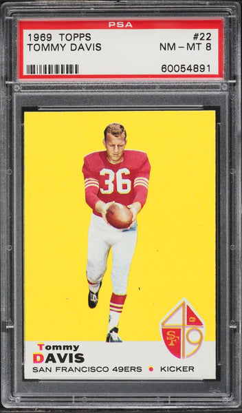 1969 Topps FB Card # 22 Tommy Davis San Francisco 49ers PSA 8 NM-MT (MGD2)
