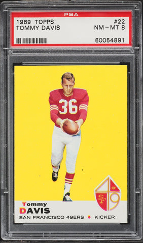 1969 Topps FB Card # 22 Tommy Davis San Francisco 49ers PSA 8 NM-MT (MGD2)