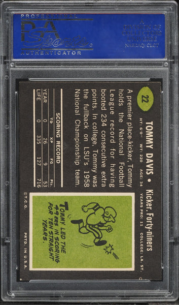 1969 Topps FB Card # 22 Tommy Davis San Francisco 49ers PSA 8 NM-MT (MGD2)