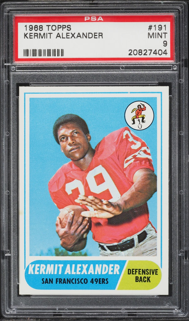 1968 Topps FB Card #191 Kermit Alexander San Francisco 49ers PSA 9 MINT (MGD2)