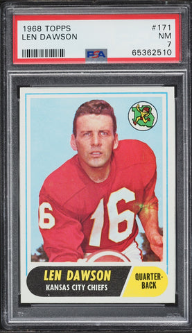 1968 Topps FB Card #171 Len Dawson Kansas City Chiefs HOF PSA 7 NRMT (MGD2)