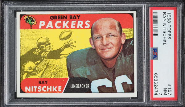 1968 Topps FB Card #157 Ray Nitschke Green Bay Packers HOF PSA 7 NRMT (MGD2)