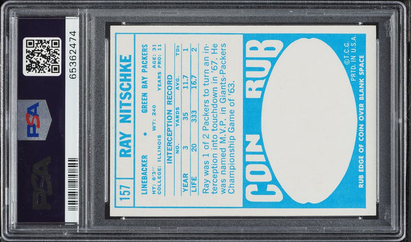 1968 Topps FB Card #157 Ray Nitschke Green Bay Packers HOF PSA 7 NRMT (MGD2)