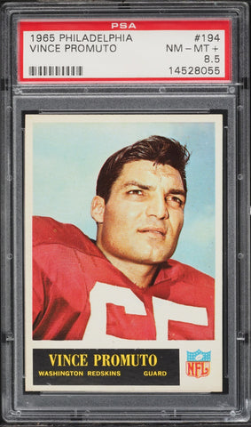 1965 Philadelphia FB Card #194 Vince Promuto Washington Redskins HOF PSA 8.5 (MGD2)