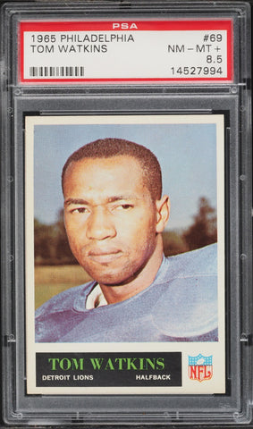 1965 Philadelphia FB Card # 69 Tom Watkins Detroit Lions ROOKIE RC PSA 8.5 (MGD2)