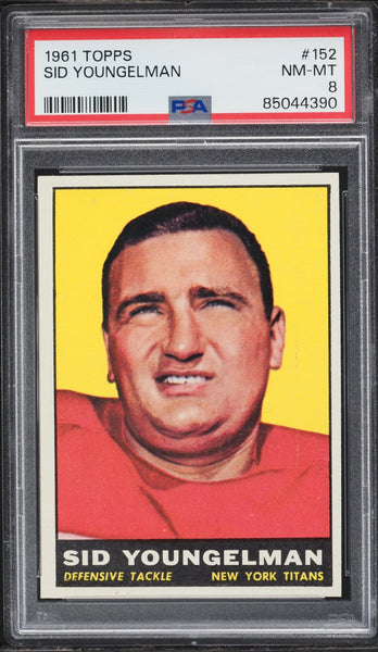 1961 Topps FB Card #152 Sid Youngelman New York Titans PSA 8 NM-MT (MGD2)