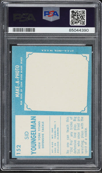 1961 Topps FB Card #152 Sid Youngelman New York Titans PSA 8 NM-MT (MGD2)