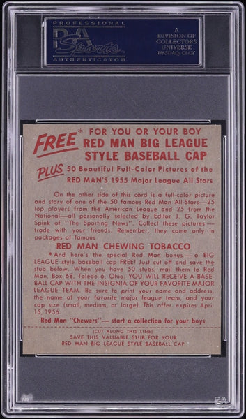 1955 Red Man Tobacco BB Card # 12 Mickey Vernon Washington Senators PSA 7.5 (MGD2)