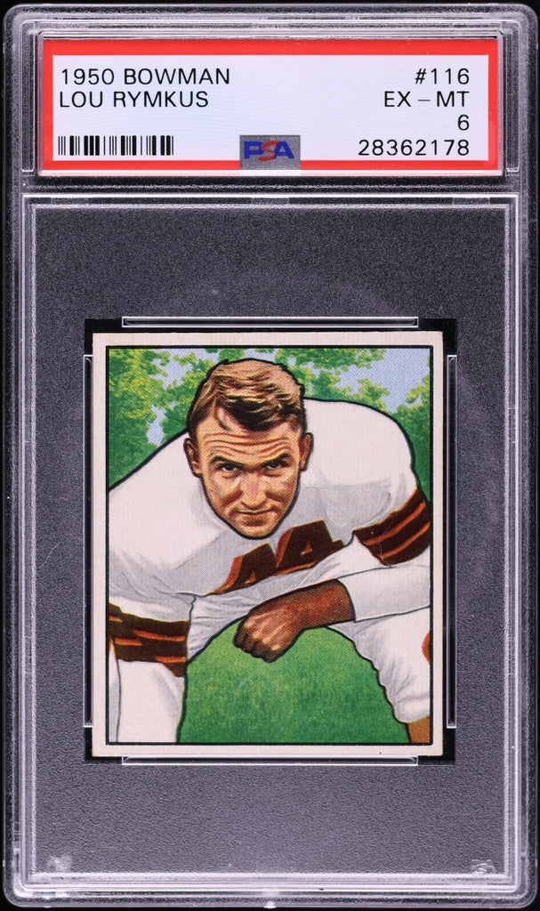 1950 Bowman FB Card #116 Lou Rymkus Cleveland Browns ROOKIE RC PSA 6 EXMT (MGD2)