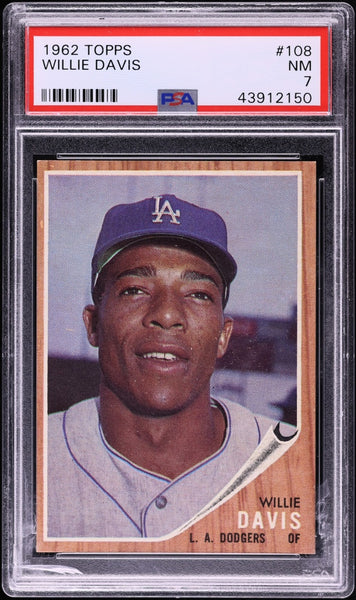 1962 Topps BB Card #108 Willie Davis Los Angeles Dodgers PSA 7 NRMT (MGD2)