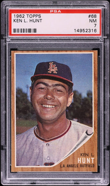 1962 Topps BB Card # 68 Ken L. Hunt Los Angeles Angels PSA 7 NRMT (MGD2)