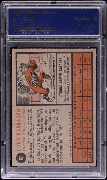 1962 Topps BB Card # 66 Cuno Barragon Chicago Cubs ROOKIE RC PSA 7 NRMT (MGD2)