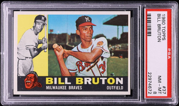 1960 Topps BB Card # 37 Bill Bruton Milwaukee Braves PSA 8 NM-MT (MGD2)