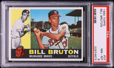 1960 Topps BB Card # 37 Bill Bruton Milwaukee Braves PSA 8 NM-MT (MGD2)