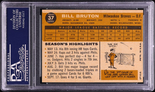 1960 Topps BB Card # 37 Bill Bruton Milwaukee Braves PSA 8 NM-MT (MGD2)
