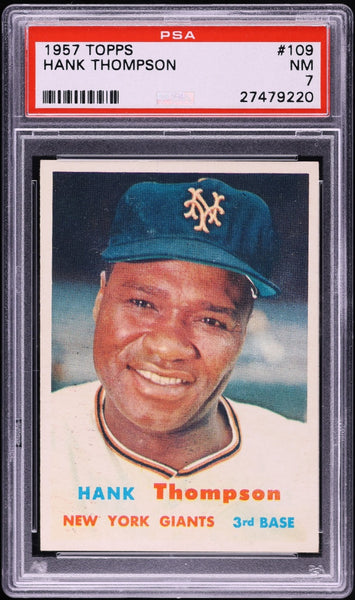 1957 Topps BB Card #109 Hank Thompson New York Giants PSA 7 NRMT (MGD2)