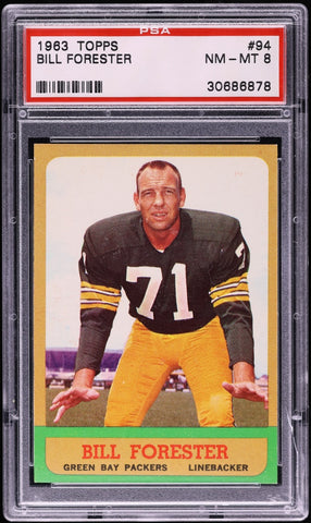 1963 Topps FB Card # 94 Bill Forester Green Bay Packers HOF PSA 8 NM-MT (MGD2)