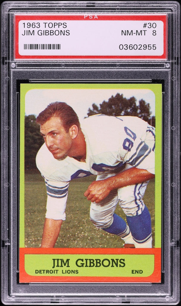 1963 Topps FB Card # 30 Jim Gibbons Detroit Lions PSA 8 NM-MT (MGD2)