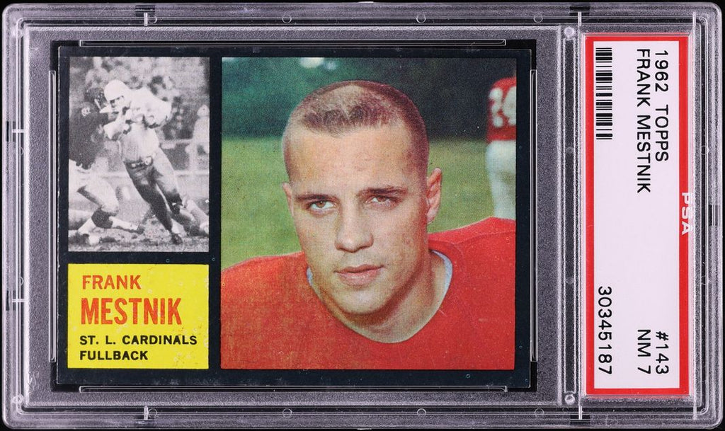 1962 Topps FB Card #143 Frank Mestnik St. Louis Cardinals PSA 7 NRMT (MGD2)