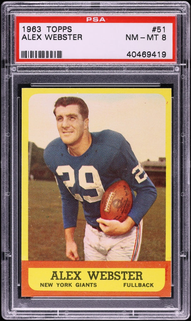 1963 Topps FB Card # 51 Alex Webster New York Giants HOF SP PSA 8 NM-MT (MGD2)