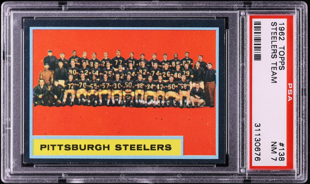 1962 Topps FB Card #138 Pittsburgh Steelers Team Card PSA 7 NRMT (MGD2)