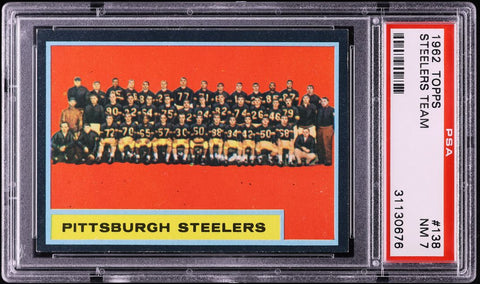 1962 Topps FB Card #138 Pittsburgh Steelers Team Card PSA 7 NRMT (MGD2)