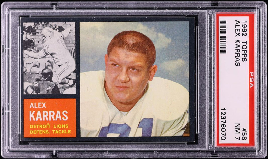 1962 Topps FB Card # 58 Alex Karras Detroit Lions HOF PSA 7 NRMT (MGD2)