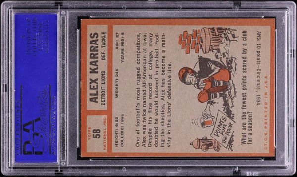 1962 Topps FB Card # 58 Alex Karras Detroit Lions HOF PSA 7 NRMT (MGD2)