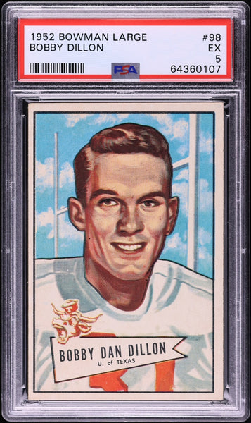 1952 Bowman Large FB Card # 98 Bobby Dillon Green Bay Packers HOF RC PSA 5 EX (MGD2)
