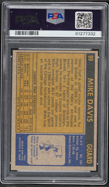 1971 Topps BkB Card # 99 Mike Davis Buffalo Braves PSA 8 NM-MT (MGD2)