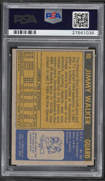 1971 Topps BkB Card # 90 Jimmy Walker Detroit Pistons HOF PSA 9 MINT (MGD2)