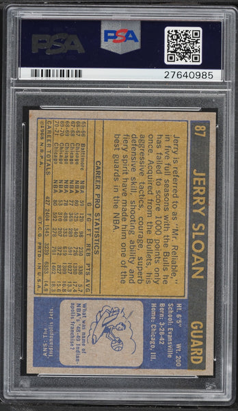 1971 Topps BkB Card # 87 Jerry Sloan Chicago Bulls HOF PSA 8 NM-MT (MGD2)