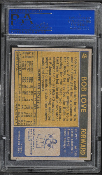 1971 Topps BkB Card # 45 Bob Love Chicago Bulls PSA 8 NM-MT (MGD2)
