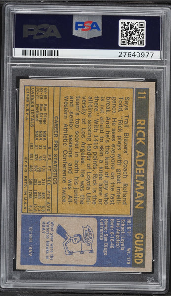 1971 Topps BkB Card # 11 Rick Adelman Portland Trail Blazers HOF PSA 8 NM-MT (MGD2)