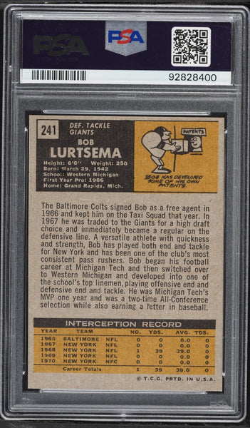 1971 Topps FB Card #241 Bob Lurtsema New York Giants PSA 8 NM-MT (MGD2)