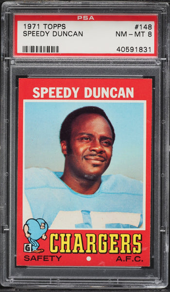 1971 Topps FB Card #148 Speedy Duncan San Diego Chargers HOF PSA 8 NM-MT (MGD2)