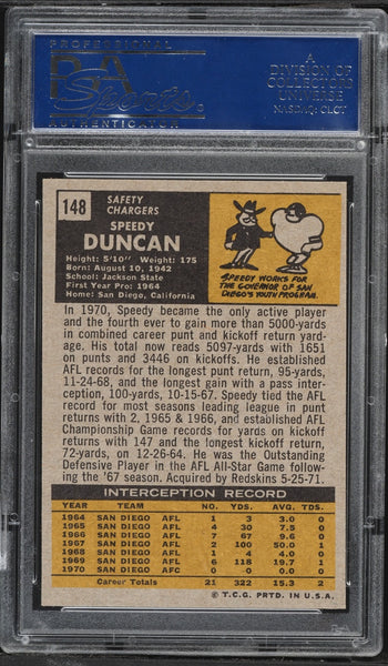 1971 Topps FB Card #148 Speedy Duncan San Diego Chargers HOF PSA 8 NM-MT (MGD2)