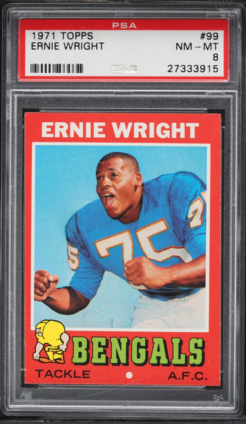 1971 Topps FB Card # 99 Ernie Wright Cincinnati Bengals PSA 8 NM-MT (MGD2)