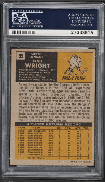 1971 Topps FB Card # 99 Ernie Wright Cincinnati Bengals PSA 8 NM-MT (MGD2)